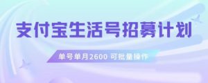 支付宝生活号作者招募计划,单号单月2600,可批量去做,工作室一人一个月轻松1w+【揭秘】-项目资源库