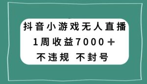 抖音小游戏无人直播,不违规不封号1周收益7000+,官方流量扶持【揭秘】-项目资源库
