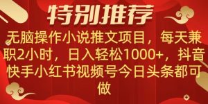 无脑操作【小说推文项目】,兼职每天两小时,日入轻松1000+,抖音快手视频号小红湖中视频都可做【揭秘】-项目资源库