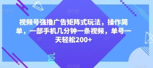视频号强撸广告矩阵式玩法,操作简单,一部手机几分钟一条视频,单号一天轻松200+【揭秘】-项目资源库