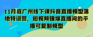 11月底广州线下课抖音直播模型落地特训营，短视频锤爆直播间的平播可复制模型-项目资源库