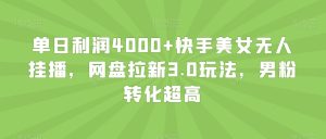 单日利润4000+快手美女无人挂播,网盘拉新3.0玩法,男粉转化超高【揭秘】-项目资源库
