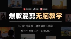爆款混剪无脑教学，小白轻松掌握，单条播放100W+！秒过中视频任务，日赚700+【揭秘】-项目资源库