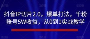抖音IP切片2.0，爆单打法，千粉账号5W收益，从0到1实战教学【揭秘】-项目资源库