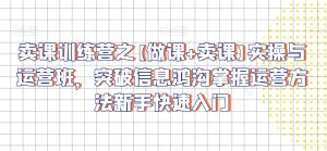 卖课训练营之【做课+卖课】实操与运营班,突破信息鸿沟掌握运营方法新手快速入门-项目资源库