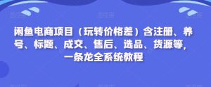 闲鱼电商项目(玩转价格差)含注册、养号、标题、成交、售后、选品、货源等,一条龙全系统教程-项目资源库