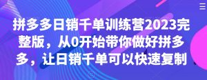 拼多多日销千单训练营2023完整版，从0开始带你做好拼多多，让日销千单可以快速复制-项目资源库