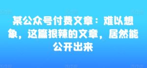 某公众号付费文章：难以想象，这篇狠辣的文章，居然能公开出来-项目资源库