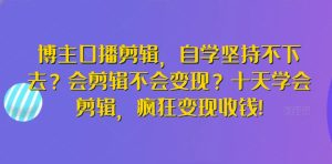 博主口播剪辑,自学坚持不下去?会剪辑不会变现?十天学会剪辑,疯狂变现收钱!-项目资源库