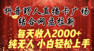 每天收入2000+,抖音野人直播卡广场,结合网盘拉新,纯无人,小白轻松上手【揭秘】-项目资源库