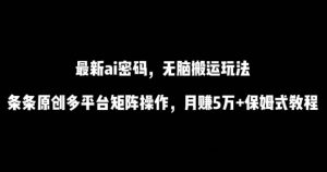 最新ai流量密码,傻瓜式搬运玩法,条条原创,多平台矩阵操作,月赚5万+保姆式教程【揭秘】-项目资源库