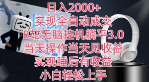 日入2000+,实现全自动成交,B站无脑挂机躺平3.0,当天操作当天见收益,实现睡后有收益【揭秘】-项目资源库