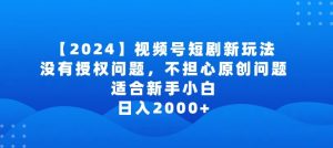2024视频号短剧玩法,没有授权问题,不担心原创问题,适合新手小白,日入2000+【揭秘】-项目资源库