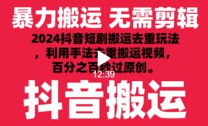 2024最新抖音搬运技术，抖音短剧视频去重，手法搬运，利用工具去重，达到秒过原创的效果【揭秘】-项目资源库