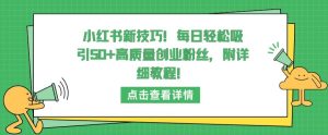 小红书新技巧,每日轻松吸引50+高质量创业粉丝,附详细教程【揭秘】-项目资源库