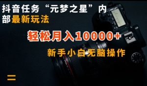抖音任务“元梦之星”内部最新玩法，新手小白无脑操作，轻松月入10000+【揭秘】-项目资源库