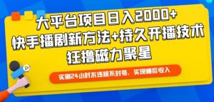 大平台项目日入2000+，快手播剧新方法+持久开播技术，狂撸磁力聚星【揭秘】-项目资源库