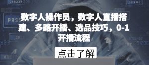 数字人操作员,数字人直播搭建、多路开播、选品技巧,0-1开播流程-项目资源库