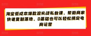淘宝低成本爆款流实战私教课,帮助商家快速复制落地,0基础也可以轻松搞定电商运营-项目资源库
