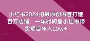 小红书2024拍摄原创内容打造百万店铺,一年时间靠小红书带货项目年入20w+-项目资源库