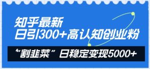知乎最新日引300+高认知创业粉，“割韭菜”日稳定变现5000+【揭秘】-项目资源库