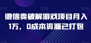 微信卖破解游戏项目月入1万，0成本资源已打包【揭秘】-项目资源库