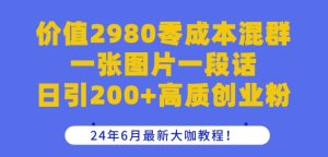 价值2980零成本混群一张图片一段话日引200+高质创业粉,24年6月最新大咖教程【揭秘】-项目资源库