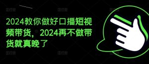 2024教你做好口播短视频带货,2024再不做带货就真晚了-项目资源库