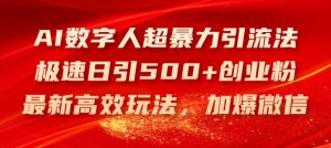 AI数字人超暴力引流法,极速日引500+创业粉,最新高效玩法,加爆微信【揭秘】-项目资源库