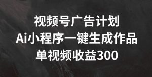 视频号广告计划,AI小程序一键生成作品, 单视频收益300+【揭秘】-项目资源库
