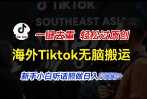 海外Tiktok短视频无脑搬运,一键去重轻松过原创,新手小白听话照做日入几张【揭秘】-项目资源库