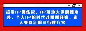 超级IP训练营,IP落地大课震撼来袭,个人IP的时代才刚刚开始,素人变网红的可行性方案-项目资源库