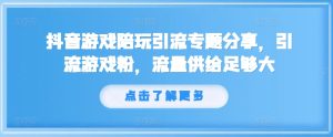 抖音游戏陪玩引流专题分享,引流游戏粉,流量供给足够大-项目资源库