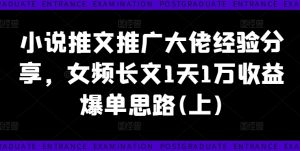 小说推文推广大佬经验分享，女频长文1天1万收益爆单思路(上)-项目资源库