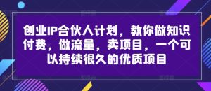 创业IP合伙人计划，教你做知识付费，做流量，卖项目，一个可以持续很久的优质项目-项目资源库