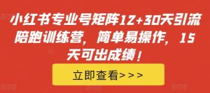 小红书专业号矩阵12+30天引流陪跑训练营,简单易操作,15天可出成绩!-项目资源库