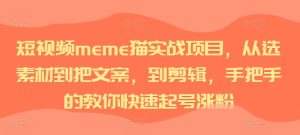 短视频meme猫实战项目,从选素材到把文案,到剪辑,手把手的教你快速起号涨粉-项目资源库