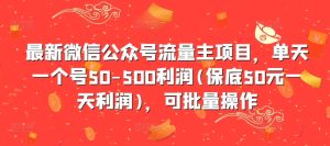 最新微信公众号流量主项目，单天一个号50-500利润(保底50元一天利润)，可批量操作-项目资源库