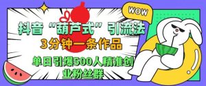 抖音葫芦式引流法,三分钟一条作品,单日引爆抖音500人精准创业粉丝群【揭秘】-项目资源库