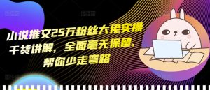 小说推文25万粉丝大佬实操干货讲解，全面毫无保留，帮你少走弯路-项目资源库