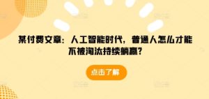 某付费文章:人工智能时代,普通人怎么才能不被淘汰持续躺赢?-项目资源库