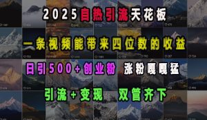 2025自热引流天花板，一条视频能带来四位数的收益，引流+变现双管齐下，日引500+创业粉，涨粉嘎嘎猛-项目资源库