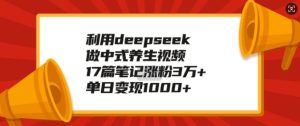利用deepseek做中式养生视频,17篇笔记涨粉3万+,单日变现1k-项目资源库