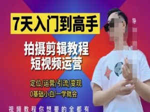 7天入门到高手,短视频剪辑运营高手课,定位 运营 引|流 变现,0基础小白一学就会-项目资源库