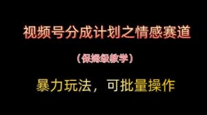视频号分成计划之情感赛道暴力玩法,可批量操作,保姆级教学-项目资源库