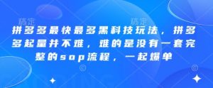 拼多多最快最多黑科技玩法,拼多多起量并不难,难的是没有一套完整的sop流程,一起爆单!-项目资源库
