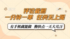 评论截图，0.5元一单，一分钟一单，有手机就能做，任务无上限，勤快点一天几张【揭秘】-项目资源库