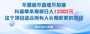 不露脸不直播不拍摄抖音单条视频日入1k+这个项目适合所有人长期积累的项目-项目资源库