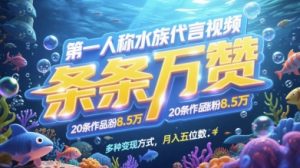 第一人称水族代言视频,条条万赞,20条作品涨粉7.8W,多种变现方式月入五位数-项目资源库