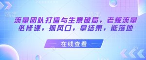 流量团队打造与生意破局,老板流量必修课,抓风口,拿结果,能落地-项目资源库